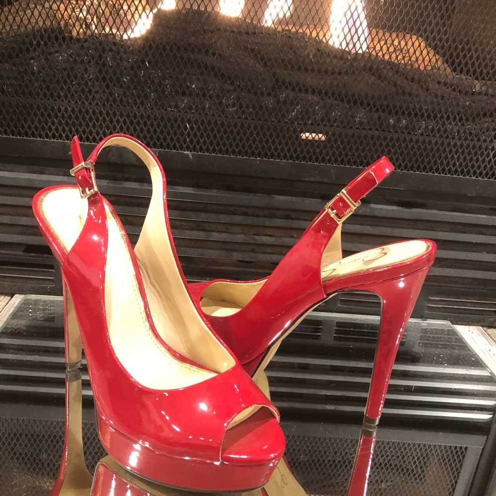 Red patient sling backs JS